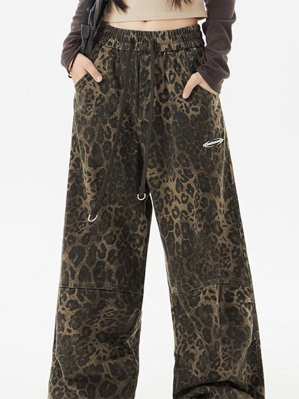 Punk Leopard Drawstring Cargo Pants