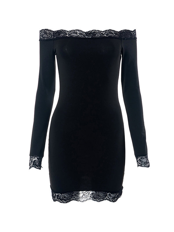 Black Bandeau Slim Mini Dress with Lace