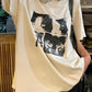 Vintage oversize T-shirt with short sleeves and cat print