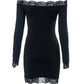 Black Bandeau Slim Mini Dress with Lace