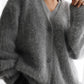 90s Gray Imitation Mink Knit Sweater Cardigan