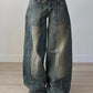 JY Punk Distressed Irregular Dividing Line Baggy Jeans/ Punk Ripped Asymmetric Dividing Line Baggy Jeans