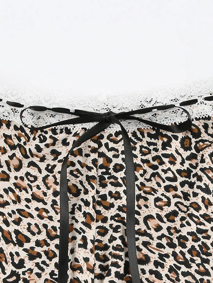 Punk Low Rise Leopard Print Shorts with Lace Trim