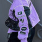 Purple Vintage Color Block Splice Print Motorcycle Jacket
