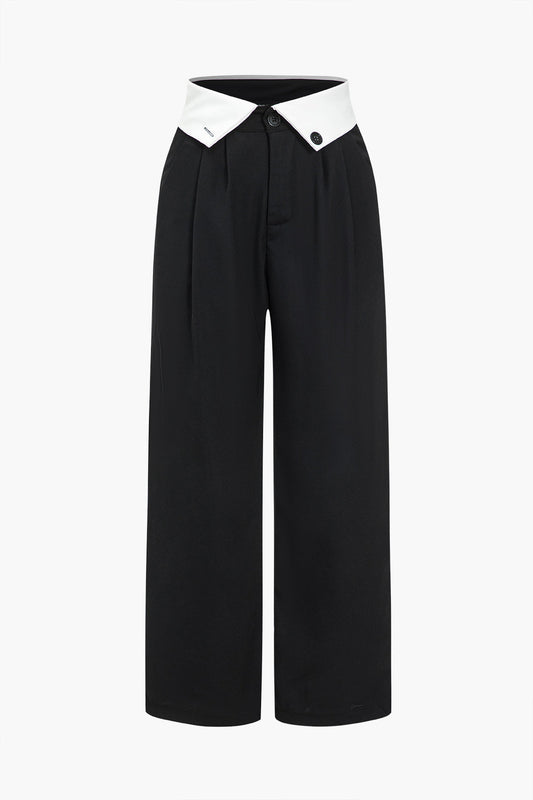 2000s Basic Contrast High Waist Wide Leg Pants