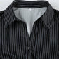 Black Vintage Stripe V Neck Slim Fit Long Sleeve Shirt