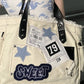 Y2K Large Sticker Canvas Bag with Star Patches