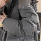 90s Grey Solid Puffer Jacket with Heart Embellishment and Hood