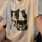 Vintage oversize T-shirt with short sleeves and cat print