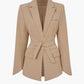 Plain basic blazer with lapel collar and belt 