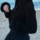 Classic Black Versatile Solid Color Corduroy Cardigan Made of Plush 