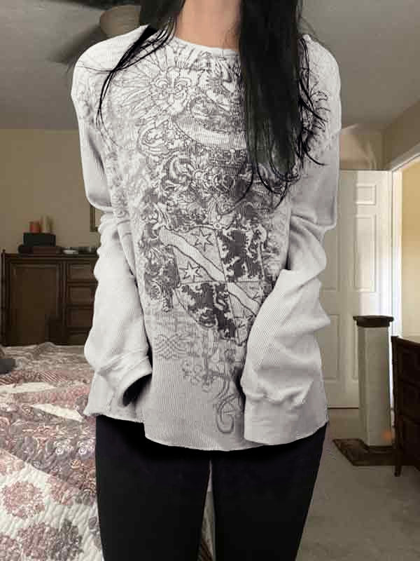 White Punk Oversized Print Long Sleeve Shirt 