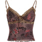 Braunes Y2k V Ausschnitt Slim Fit Mesh Cami Top
