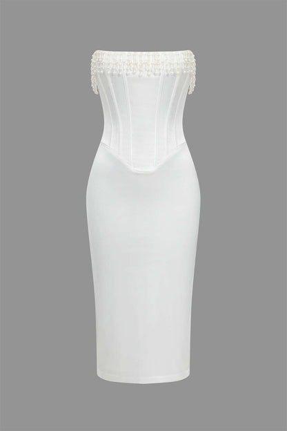 Solid Y2k Beaded Braided Eyelet Corset Midi Dress 