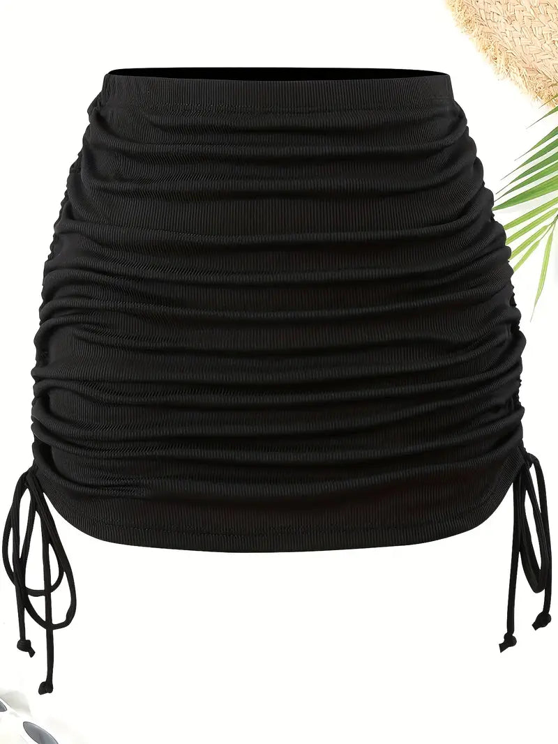 Black Vintage Side Tie Drawstring Mini Skirt