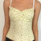 Yellow Y2K ruffle crop top with floral print