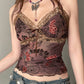 Braunes Y2k V Ausschnitt Slim Fit Mesh Cami Top