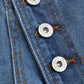 Light wash blue vintage denim high waisted straight leg jeans with button closure 
