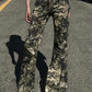 Vintage Camo Rose Print Slim Flare Leg Pants