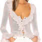 Solid color vintage V-neck ruffle long sleeve knit