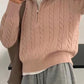 Einfarbiger Vintage Reverskragen Halb Reißverschluss Strickpullover