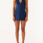Genoa Satin Halter Mini Dress – Navy Blue