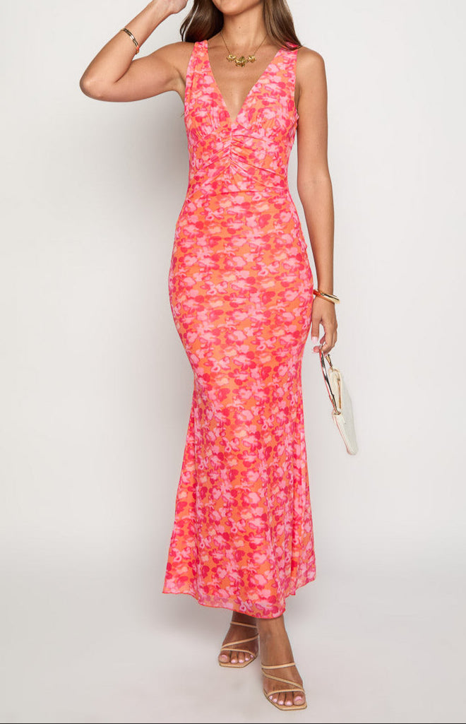Orsa Orange Floral Maxi Dress