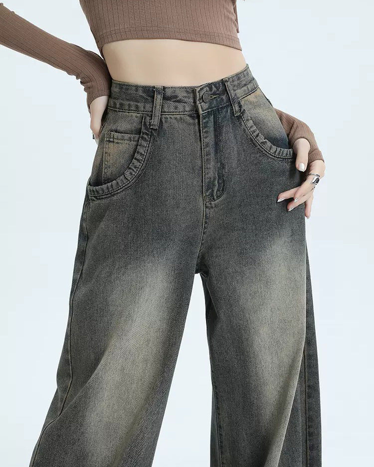 Black Vintage Wash Effect Boyfriend Jeans