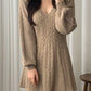 Solid Color Cute V-Neck Cable Knit Long Sleeve Mini Dress