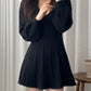 Solid Color Cute V-Neck Cable Knit Long Sleeve Mini Dress