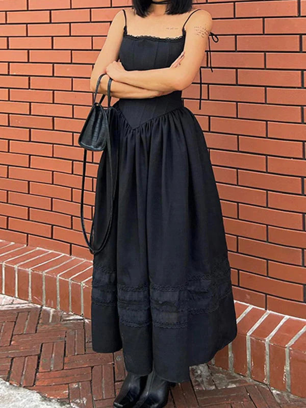 Black vintage corset maxi dress with lacing