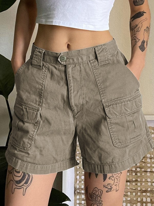 Gray straight leg denim cargo shorts