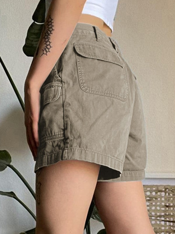 Gray straight leg denim cargo shorts