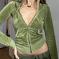 Green vintage velvet tracksuit set with zip and hood