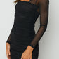 Ambra Long Sleeve Mesh Party Dress Black