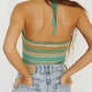 Green Y2K Striped Halter Knit Crop Cami Top