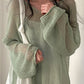 Green Vintage Oversized Long Sleeve Crochet Knit Top