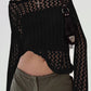 Black Sexy Hollow Crochet Top with Long Sleeves