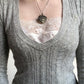 Vintage V-neck lace patchwork cable knit top