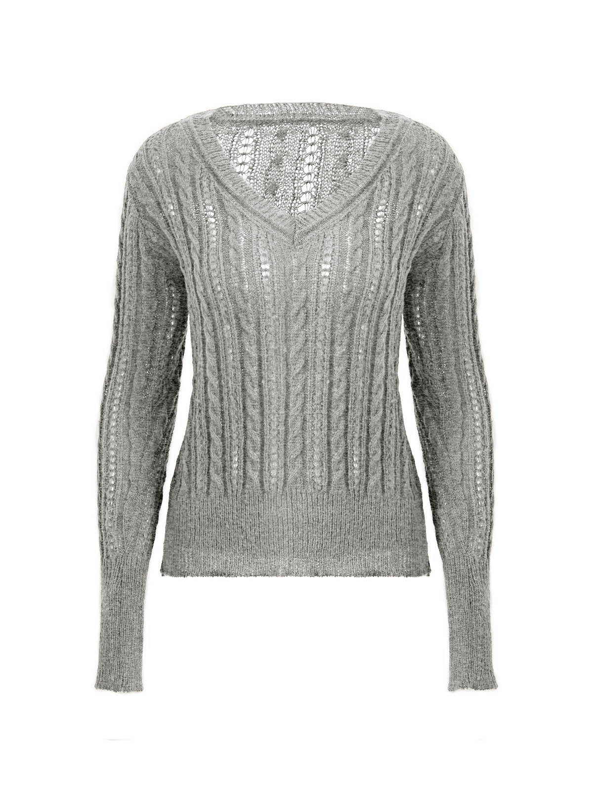 Vintage V-neck lace patchwork cable knit top