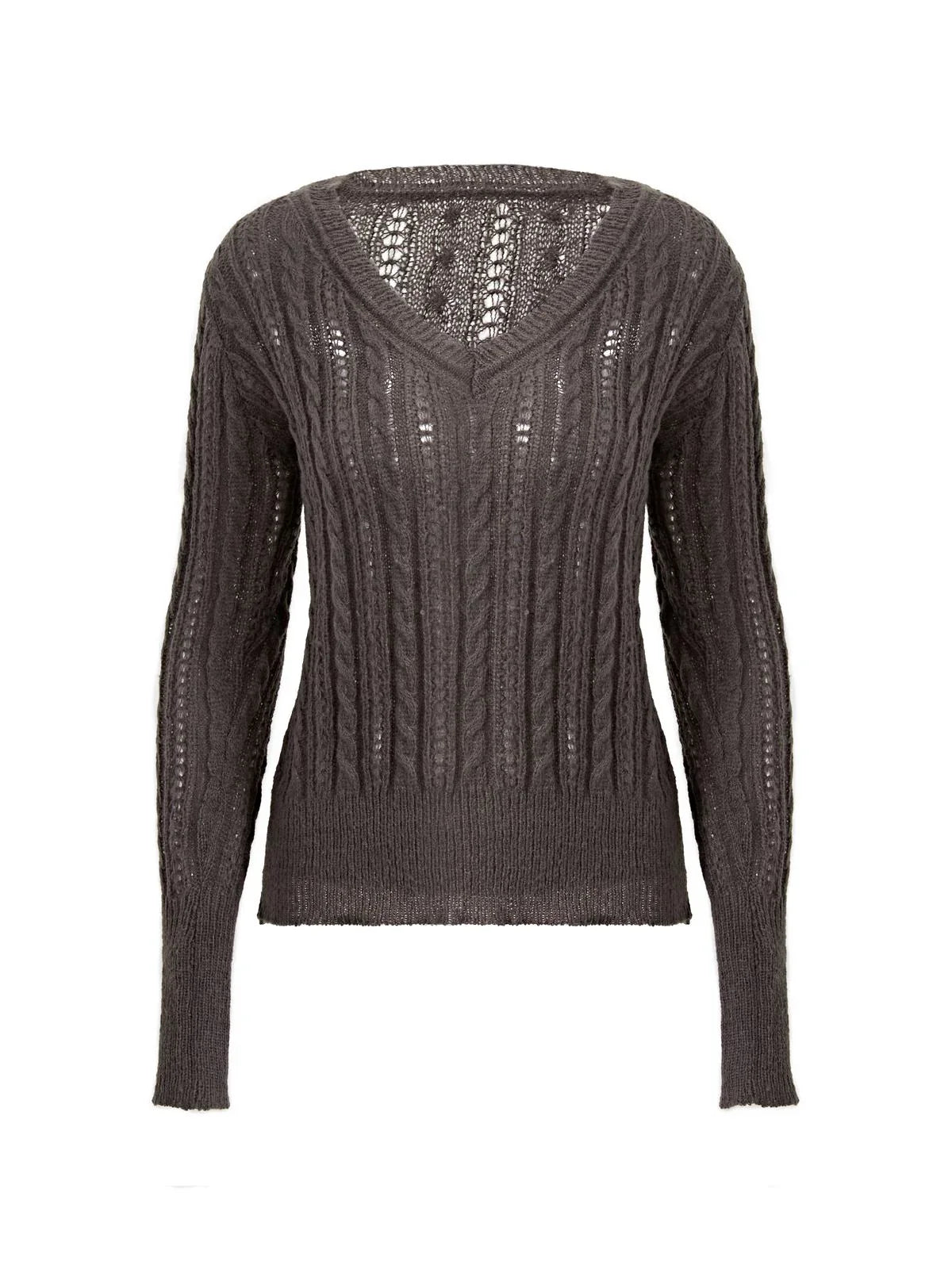 Vintage V-neck lace patchwork cable knit top