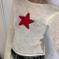 Vintage White Knitted Crochet Crop Top with Star Patch