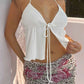 White French halter neck top with chest lacing