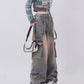 Hip Hop Mud Effect Washed Suspender Jeans