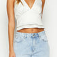 Paola top in ivory with floral details satin