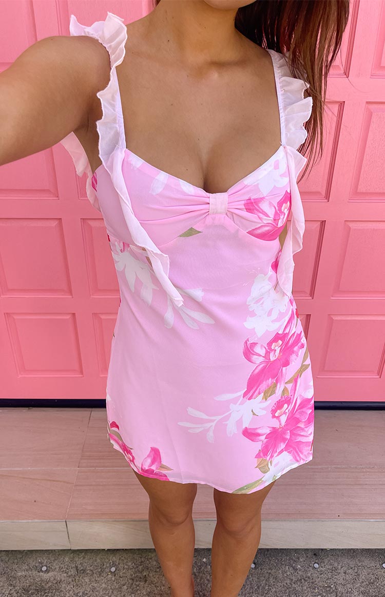 Leonora pink floral mini dress 