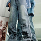 Washed Blue Vintage Boyfriend Jeans with Star Design