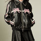 Y2K Bowknot Zip Up Leather Jacket