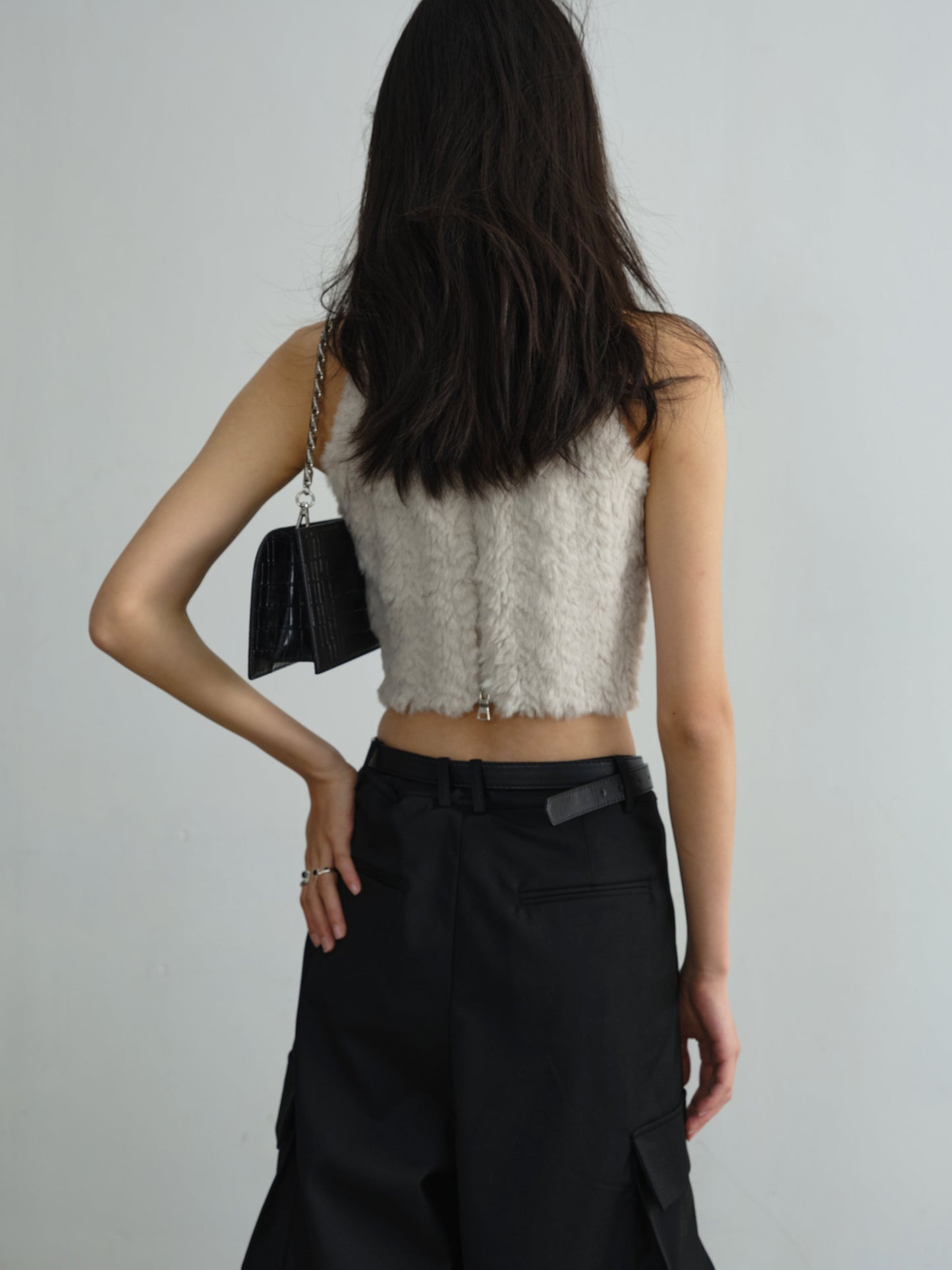 Beige Fur Lace Tassel Sleeveless Crop Top