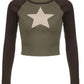 Contrast Y2K Raglan Sleeve Star Patch Crop Top